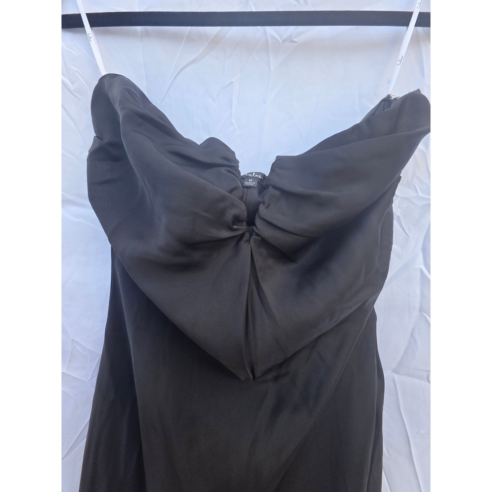 Lulus Black Strapless Midi Dress Rhinestone Bow Back Cocktail Formal Size Medium - Picture 3 of 7